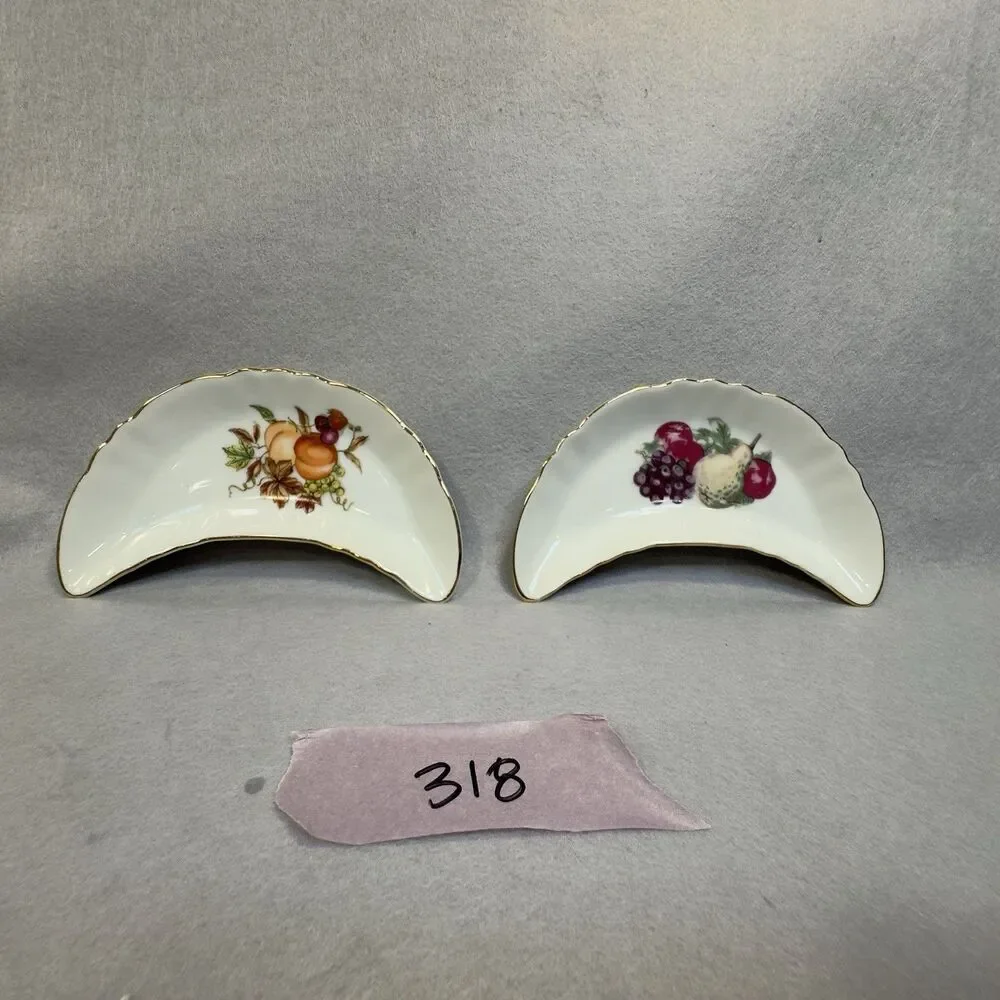 Vintage Chadwick-Miller Japan Bone Dish Crescent Fruit Autumn Leaves Gold